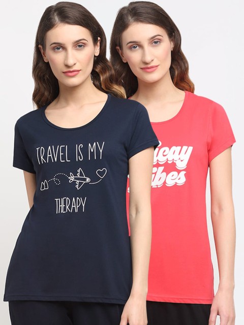 

Kanvin Women Pack Of 2 Printed Lounge T-Shirts, Red
