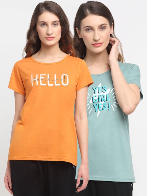 

Kanvin Women Pack Of 2 Printed Lounge T-Shirts, Orange