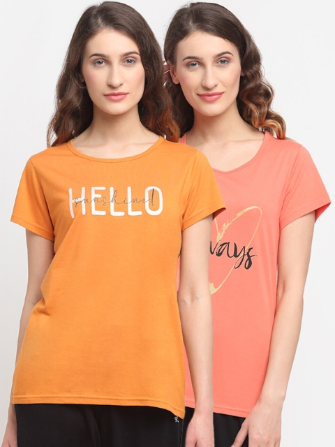 

Kanvin Women Pack Of 2 Printed Lounge T-shirts, Orange