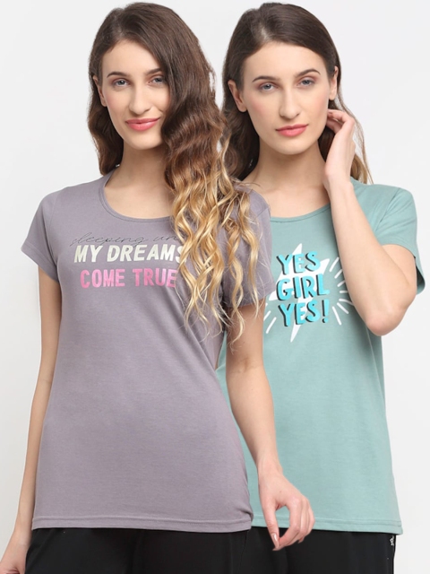 

Kanvin Women Pack Of 2 Printed Lounge T-shirts, Grey