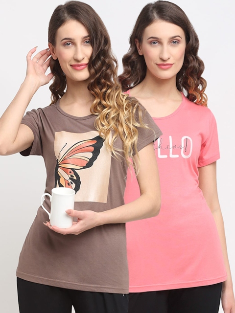 

Kanvin Women Pack Of 2 Printed Lounge T-Shirts, Pink