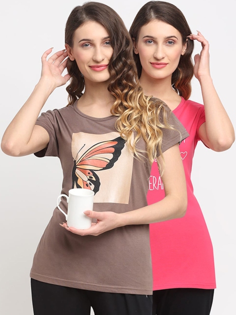 

Kanvin Women Pack Of 2 Printed Lounge T-Shirts, Pink