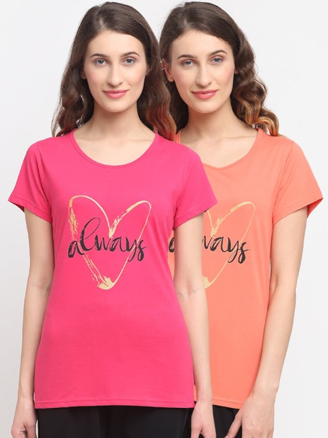 

Kanvin Women Pack of 2 Printed Lounge T-shirts, Pink