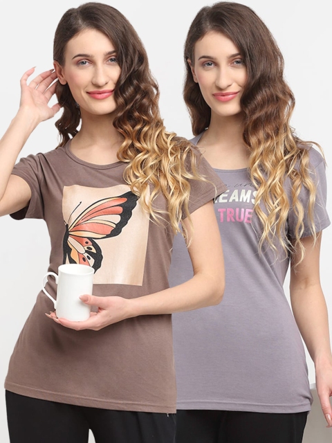 

Kanvin Women Pack Of 2 Printed Lounge T-Shirts, Grey