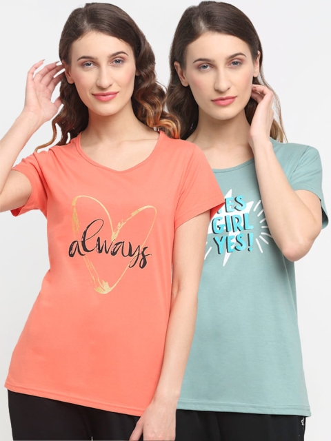 

Kanvin Women Pack Of 2 Printed Lounge T-Shirts, Orange