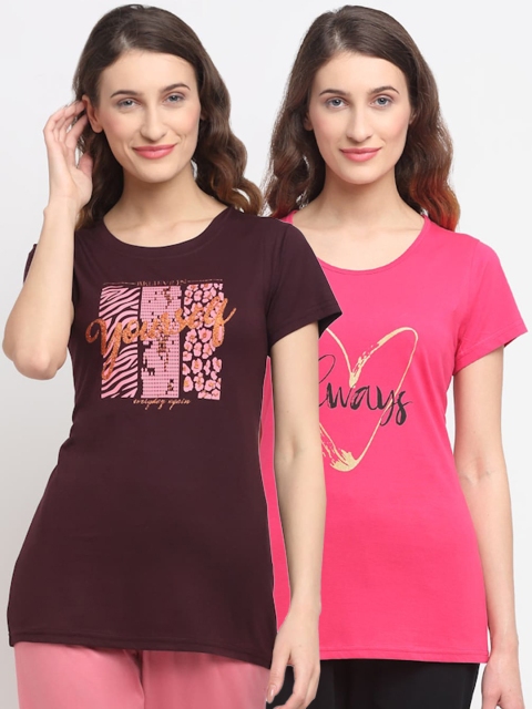 

Kanvin Women Pack Of 2 Printed Lounge T-shirts, Brown