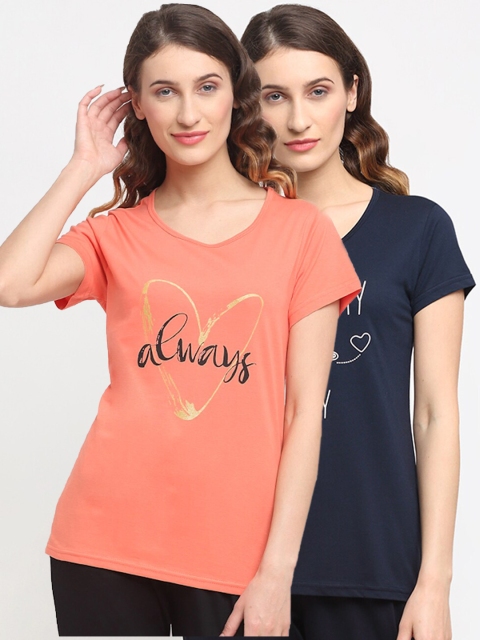 

Kanvin Women Pack Of 2 Printed Lounge T-Shirts, Navy blue