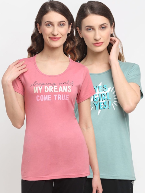 

Kanvin Women Pack Of 2 Printed Lounge T-shirts, Pink