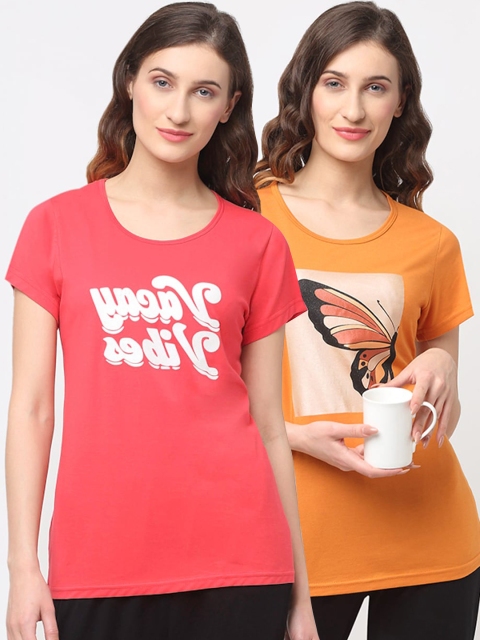 

Kanvin Women Pack Of 2 Printed Lounge T-shirts, Red
