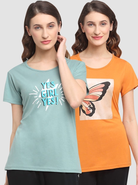 

Kanvin Women Pack Of 2 Printed Lounge T-Shirts, Green