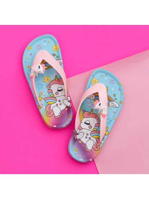 

Yellow Bee Girls Blue & White Unicorn Printed Rubber Thong Flip-Flops
