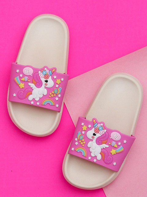 

Yellow Bee Girls Beige & Pink Unicorn Printed Rubber Sliders