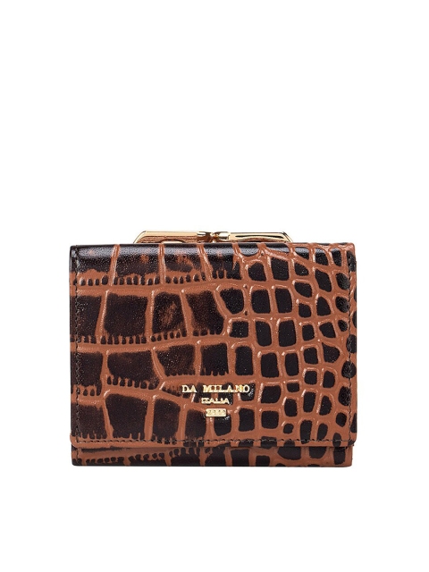 

Da Milano Brown Croc Textured Leather Three Fold Wallet