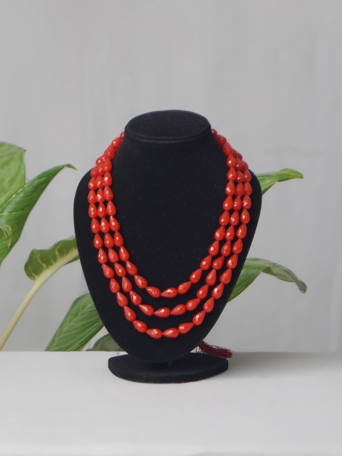 

Unnati Silks Red Beaded & Layered Necklace Jewellery Set