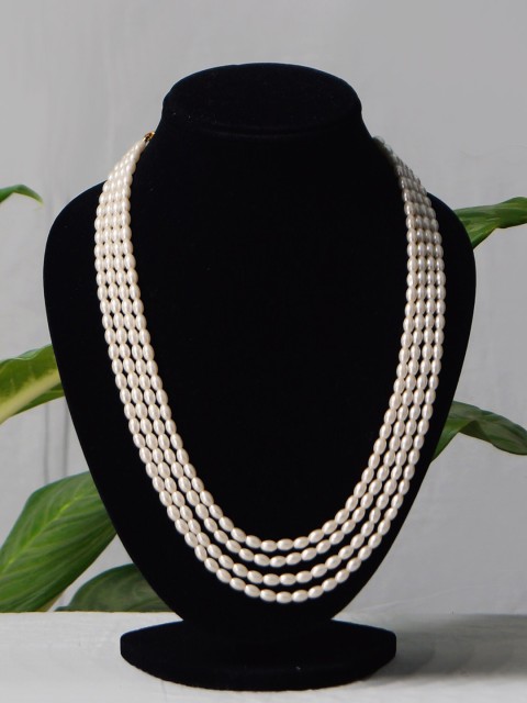 

Unnati Silks White Pearl Beaded Layered Necklace Jewellery Set
