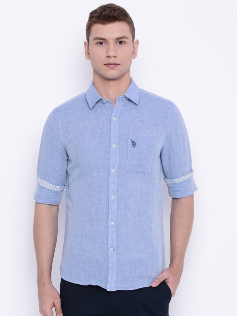 

U.S. Polo Assn. Men Blue Tailored Fit Solid Casual Shirt