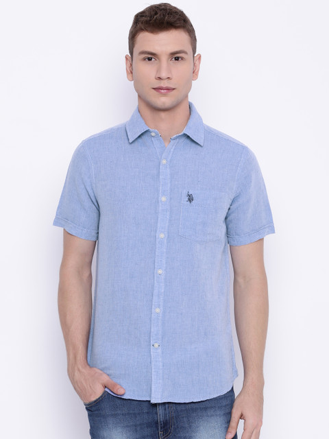 

U.S. Polo Assn. Men Blue Tailored Fit Solid Casual Shirt