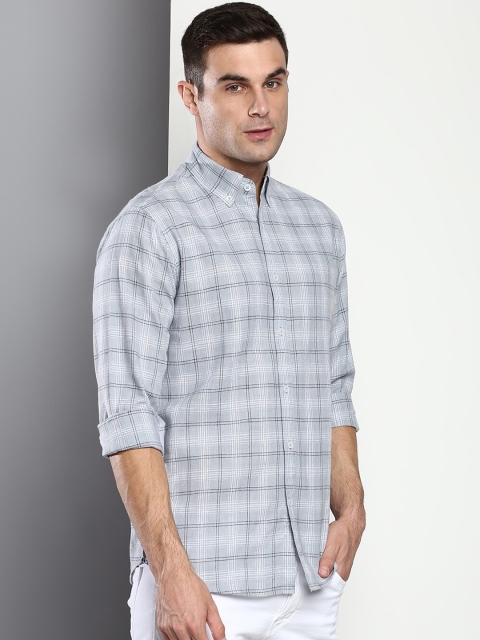

Dennis Lingo Men Grey Slim Fit Tartan Checked Casual Shirt