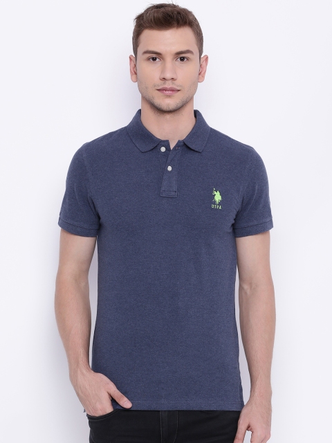 

U.S. Polo Assn. Men Blue Solid Polo T-shirt