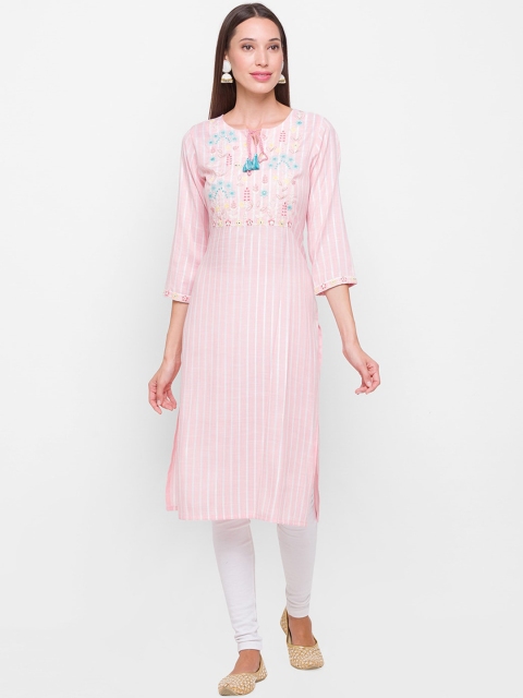 

ZOLA Women Pink Floral Embroidered Keyhole Neck Kurta