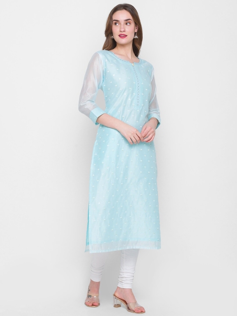 

ZOLA Women Blue Floral Embroidered Thread Work Kurta
