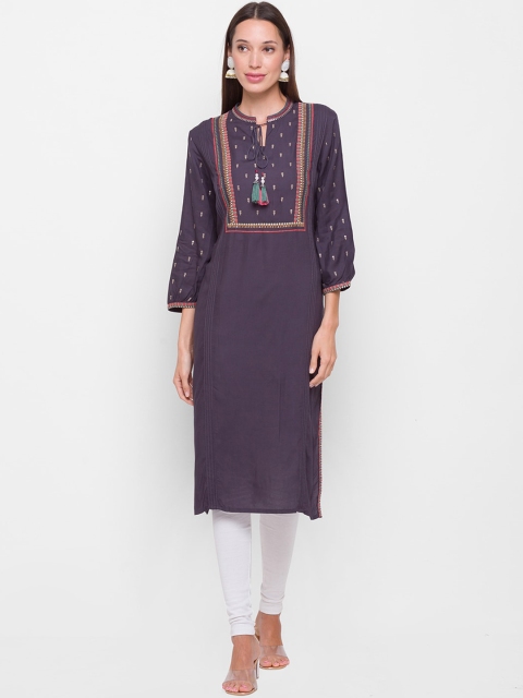 

ZOLA Women Grey Ethnic Motifs Yoke Design Flared Sleeves Thread Work Kurta