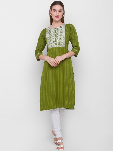 

ZOLA Women Green Geometric Embroidered Thread Work Kurta