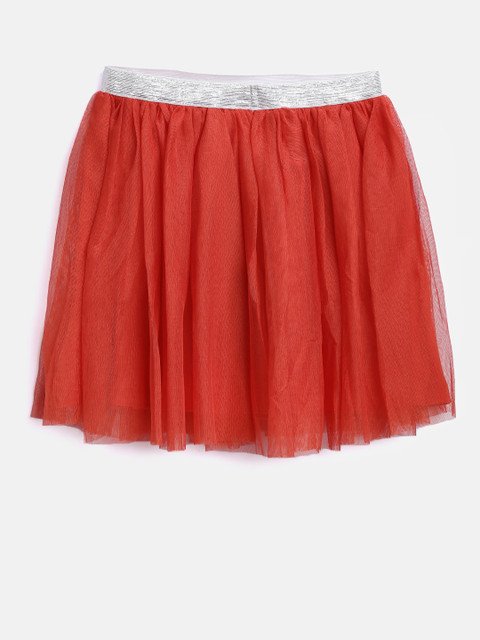 

612 league Girls Red Net Flared Skirt