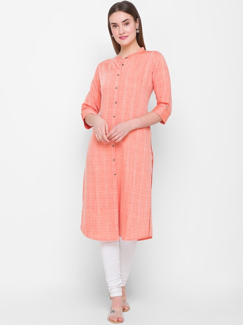 

ZOLA Women Peach-Coloured Striped Thread Work Kurta