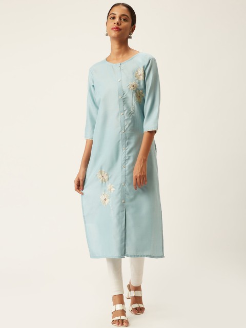 

ZOLA Women Turquoise Blue Embellished Pure Cotton Kurta