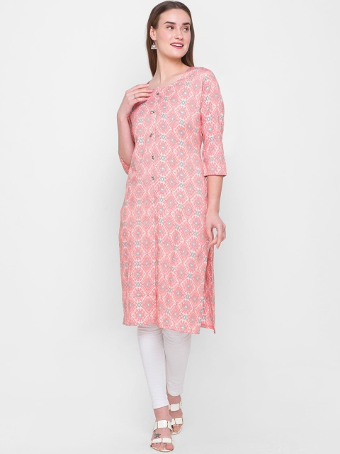 

ZOLA Women Peach-Coloured & White Ethnic Motifs Printed Kurta