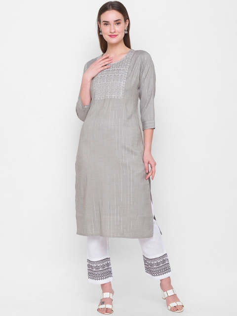 

ZOLA Women Grey Embroidered Thread Work Kurta