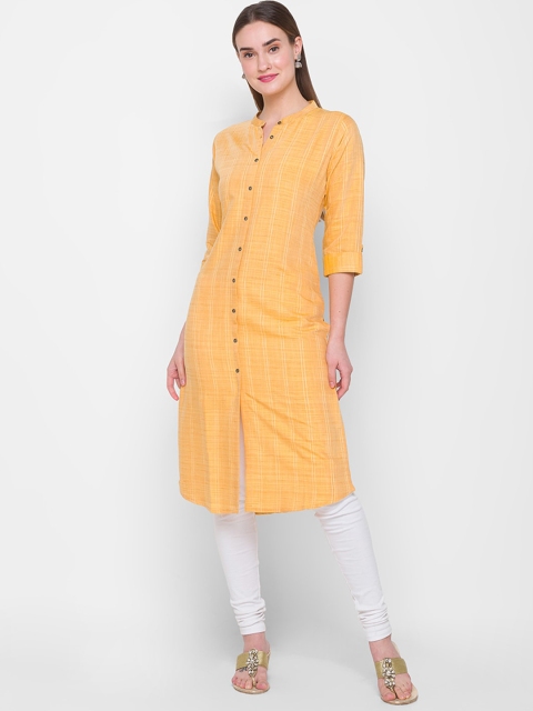 

ZOLA Women Mustard Yellow Striped Thread Work Pathani Kurta