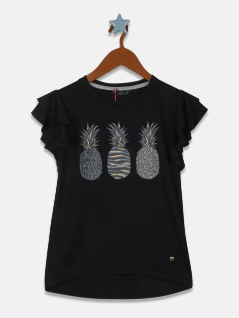 

Monte Carlo Girls Black Graphic Print Flutter Sleeves Top