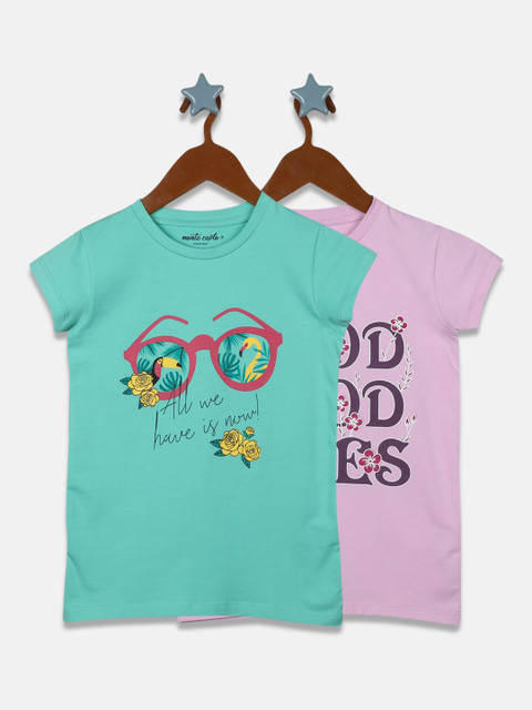 

Monte Carlo Girls Pack of 2 Green & Pink Printed Regular T-shirt