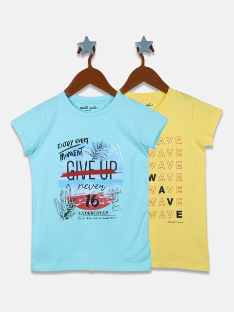 

Monte Carlo Girls Pack of 2 Blue & Yellow Printed Regular T-shirt
