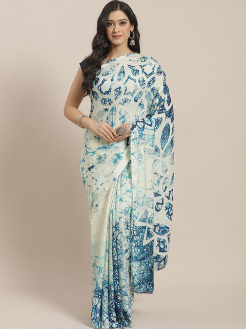 

Shaily Blue & Off White Satin Saree