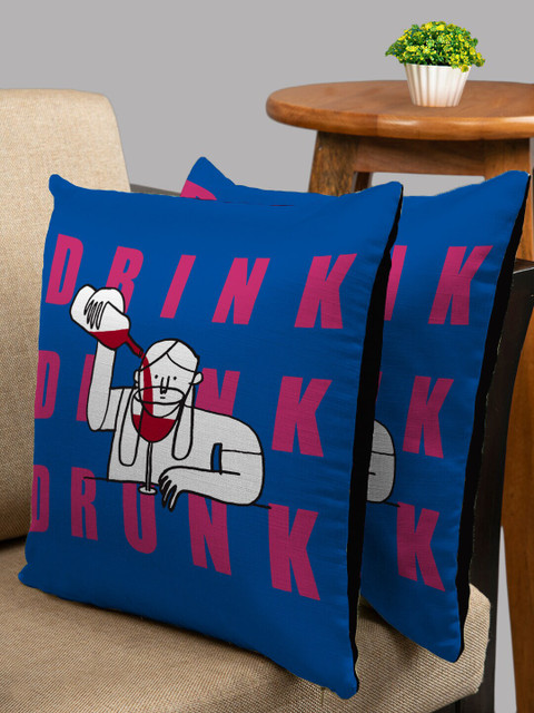 

HOUZZCODE Blue & Pink Set of 2 Abstract Square Cushion Covers