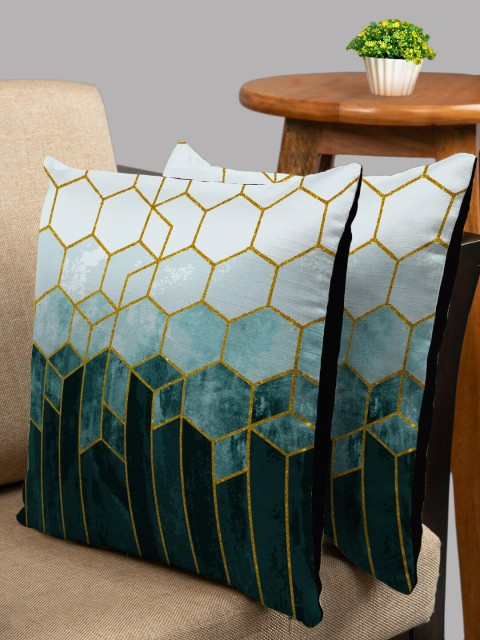 

HOUZZCODE Green & Black Set of 2 Geometric Square Cushion Covers