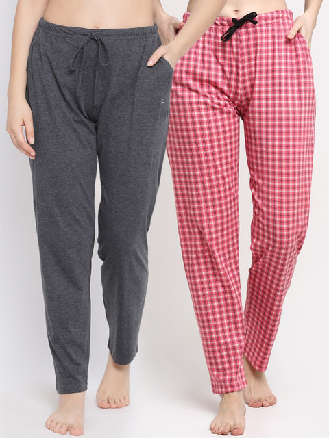 

Kanvin Women Pack Of 2 Pure Cotton Lounge Pants, Charcoal
