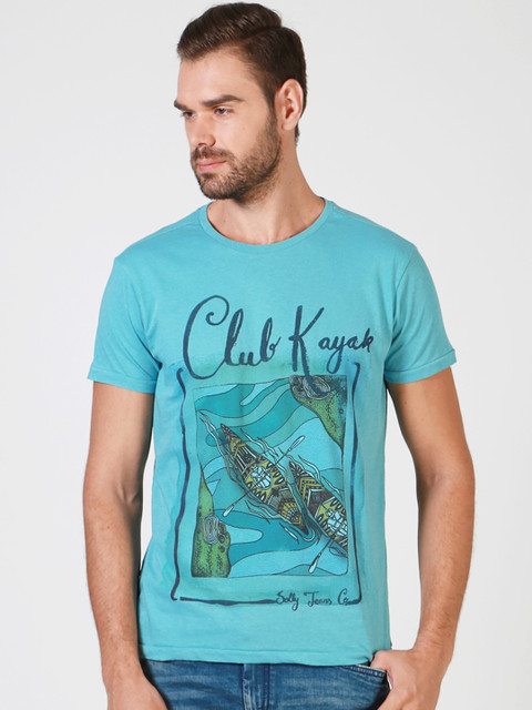 

Solly Jeans Co. by Allen Solly Men Blue Printed Round Neck T-shirt