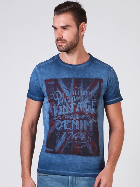 

Solly Jeans Co. by Allen Solly Men Blue Printed Round Neck T-shirt