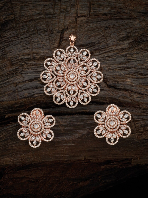 

Kushal's Fashion Jewellery Rose-Gold Plated White Pendant Set