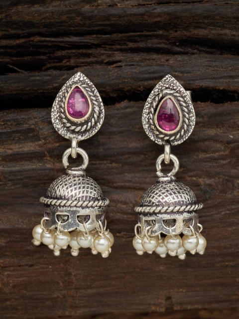 

Kushal's Fashion Jewellery Red & Silver-Plated Oxidised Dome Shaped Jhumkas