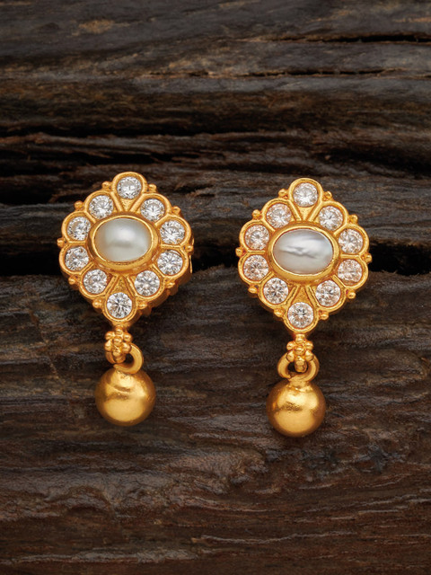 

Kushal's Fashion Jewellery White & Gold Plated 92.5 Pure Silver Floral Drop Earrings