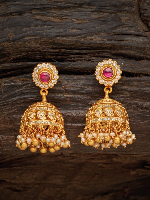 

Kushal's Fashion Jewellery Red Dome Shaped Jhumkas Earrings