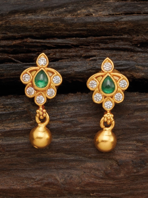 

Kushal's Fashion Jewellery Gold-Toned & Green Floral Drop Earrings