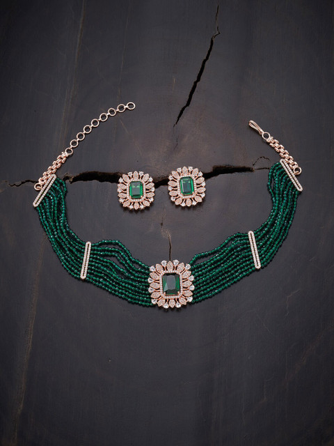 

Kushal's Fashion Jewellery Green Rose Gold-Plated Choker Necklace