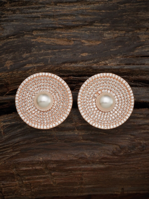 

Kushal's Fashion Jewellery Rose-Gold Plated White CZ Studded Circular Studs