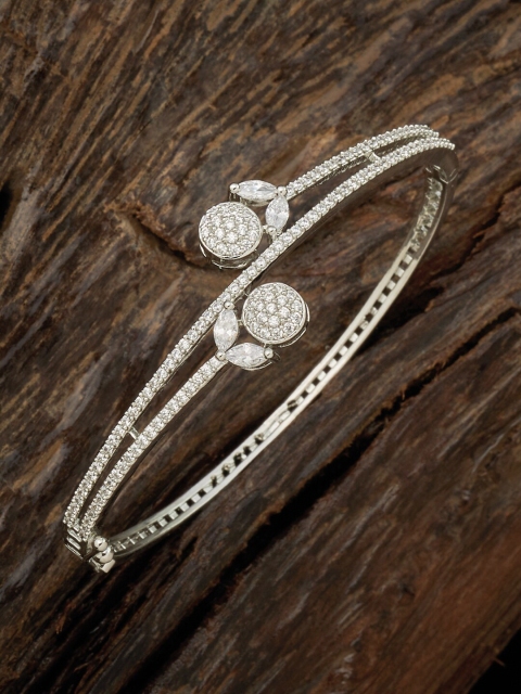 

Kushal's Fashion Jewellery Women Silver-Toned & White Rhodium-Plated Kada Bracelet